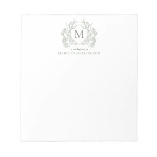 Bloc-note Classic Botanique Sage Vert Floral Crest Monogramm