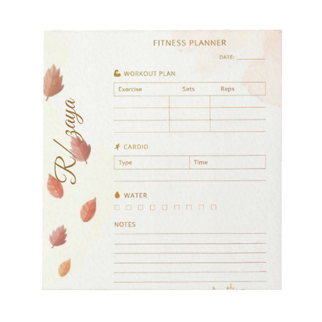 Bloc-note Classic gold pastel cute leaves fittness Planner  (Devant)