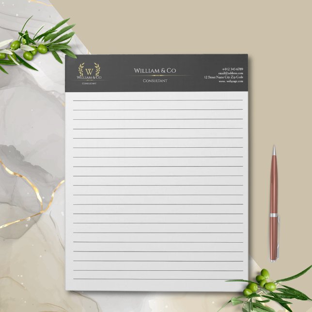Bloc-note Classic Laurel Wreath Black Gold Monogramme (Créateur téléchargé)