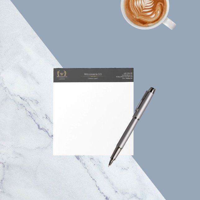 Bloc-note Classic Laurel Wreath Black Gold Monogramme (Créateur téléchargé)