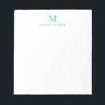 Bloc-note Classic Modern Simple Teal Green Monogram<br><div class="desc">The design features a personalized monogram initial and name in a simple and modern typographic font.</div>