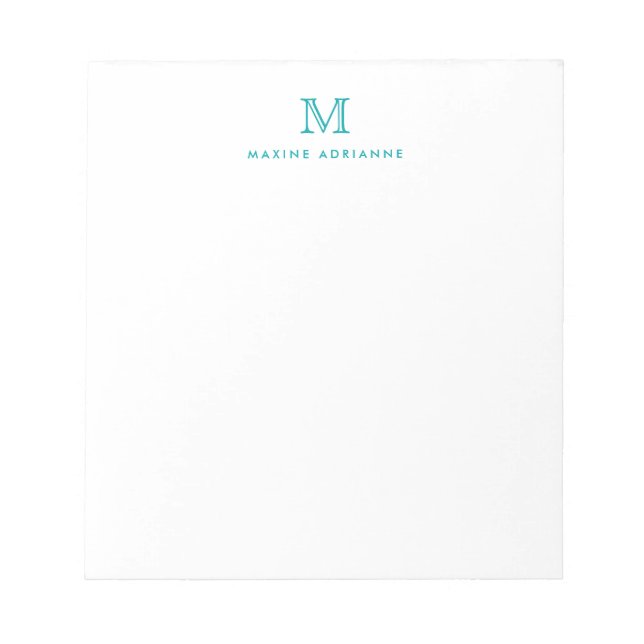 Bloc-note Classic Modern Simple Teal Green Monogram (Devant)