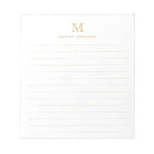 Bloc-note Classic Moderne Simple Faux Or Monogramme Lined