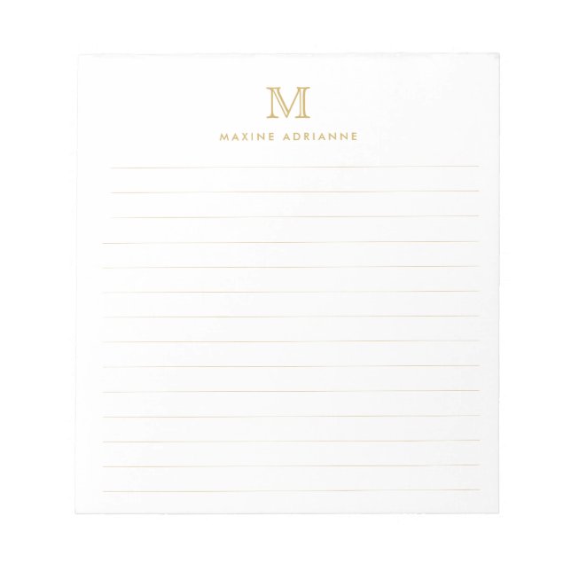 Bloc-note Classic Moderne Simple Faux Or Monogramme Lined (Devant)