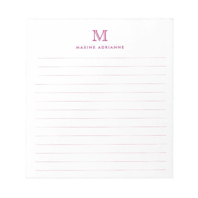 Bloc-note Classic Moderne Simple Magenta Rose Monogramme Lin (Devant)