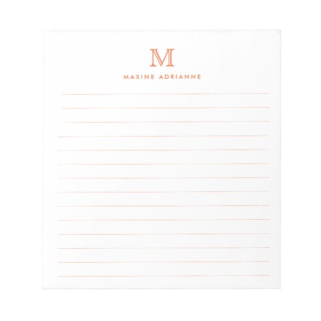 Bloc-note Classic Moderne Simple Orange Monogramme Lined (Devant)