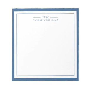 Bloc-note Classique bleu marine deux bordures monogramme dou