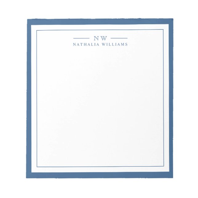 Bloc-note Classique bleu marine deux bordures monogramme dou (Devant)