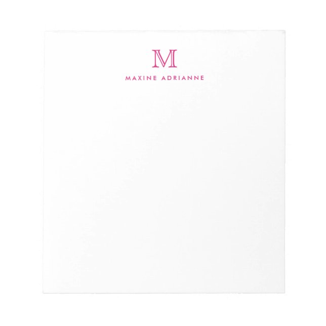 Bloc-note Classique Moderne Fille Magenta Rose Monogramme In (Devant)
