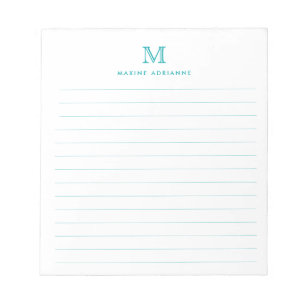 Bloc-note Classique Moderne Simple Monogramme Vert Sarcelle
