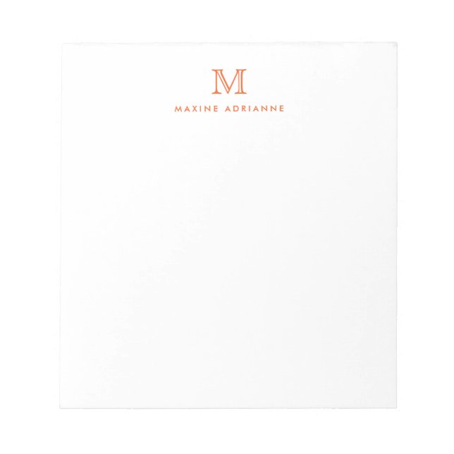 Bloc-note Classique Moderne Simple Orange Monogramme Initial (Devant)