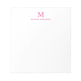 Bloc-note Classique moderne simple rose chaud Monogramme ini