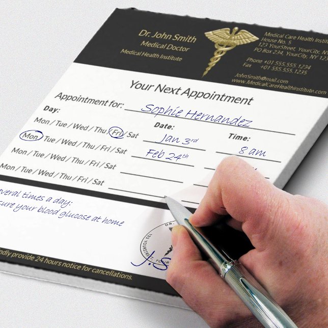 Bloc-note Classy Gold Caduceus sur rendez-vous Médicale noir (Créateur téléchargé)