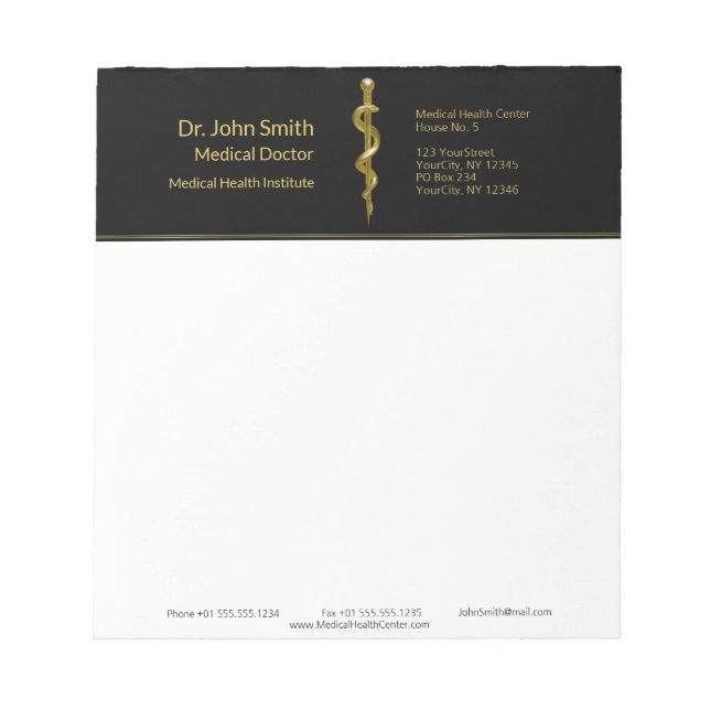 Bloc-note Classy Médicale de l'Asclepius Gold sur Noir (Devant)