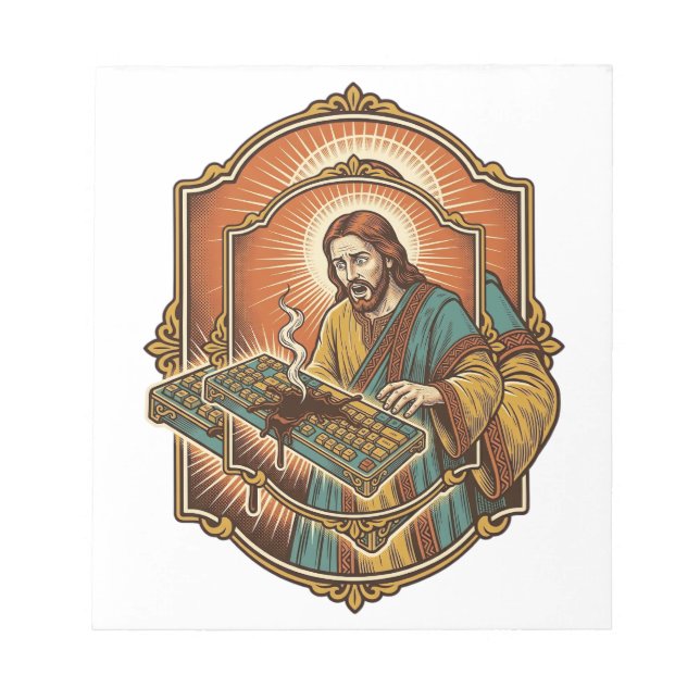 Bloc-note Clavier Mécanique Jésus Café Renversé Technologie  (Devant)