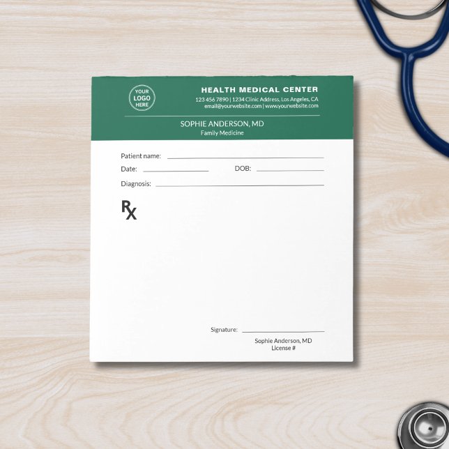 Bloc-note Clinique Médicale Ordonnance du Médecin Vert (Medical Clinic Doctor Prescription Green Notepad)