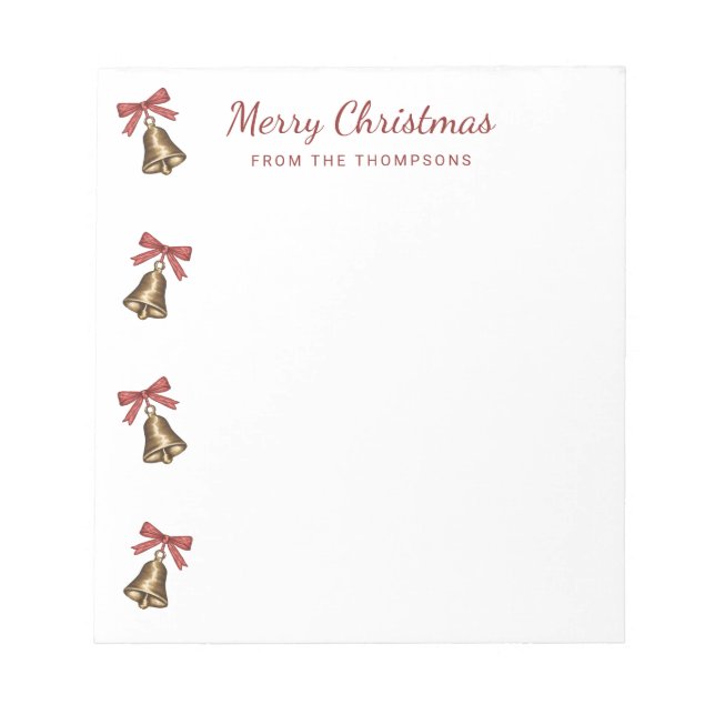 Bloc-note Cloche de Noël aquarelle avec rubans rouges (Devant)