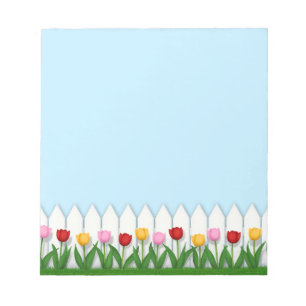 Bloc-note Clôture De Picket Blanc Avec Tulipes Personnalisab