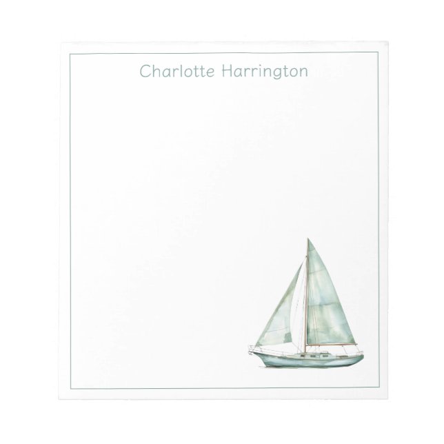 Bloc-note Coastal Blue Watercolor Sailboat Personalized (Devant)