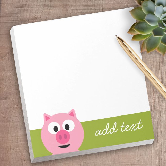 Bloc-note Cochon de ferme en caricatures - rose et vert citr (Personalized Notepad - a fun gift or useful promotional product)