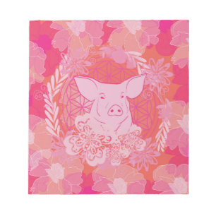 Bloc-note cochon,fleur de vie, bleu, mandala,zen,chakra,moti