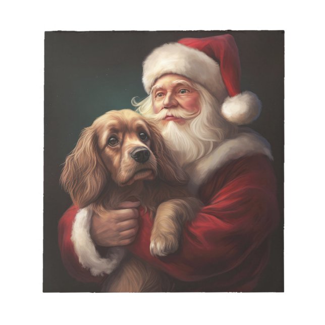 Bloc-note Cocker Spaniel avec le Père Noël Fête de Noël (Devant)