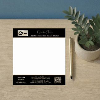 Bloc-note Code QR Logo Clé Noire Agent Immobilier Moderne 