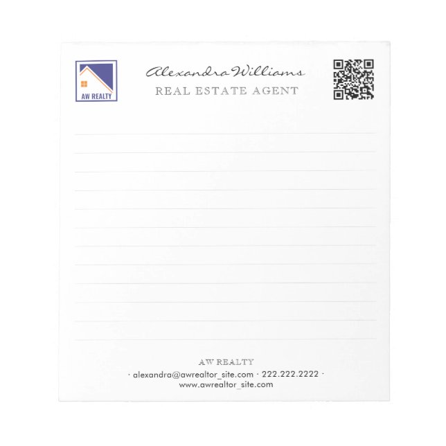 Bloc-note Code QR minimal personnalisé pour logo d'agent imm (Devant)