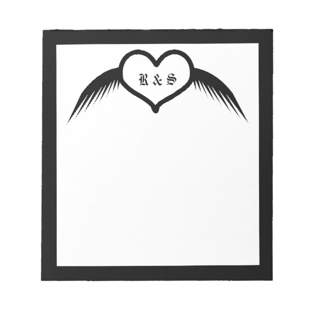 Bloc-note Coeur ailé gothique Mariage Personnalisé Monogramm (Devant)
