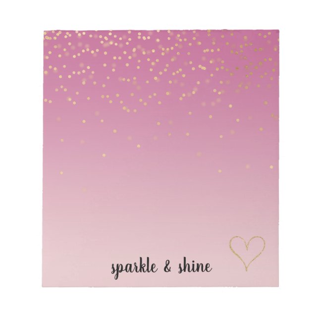 Bloc-note Coeur de Parties scintillant Fille Pink Ombre Gold (Devant)
