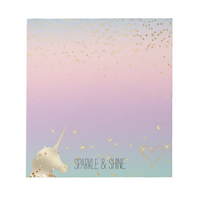 Bloc-note Coeur de Parties scintillant Unicorn Ombre Gold Co (Devant)