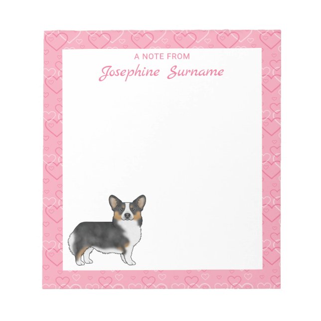 Bloc-note Cœur de Pembroke Welsh Corgi noir tricolore avec n (Devant)