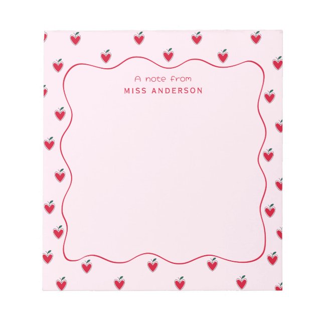 Bloc-note Cœur de pomme de la Saint-Valentin avec nom de l'e (Devant)
