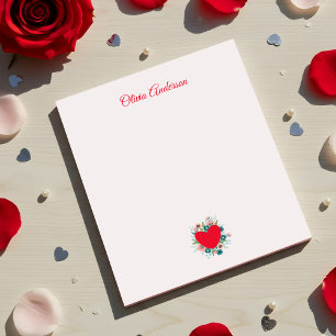 Bloc-note Cœur floral aquarelle Saint-Valentin Nom personnal