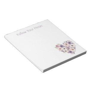Bloc-note Cœur floral blanc violet rose
