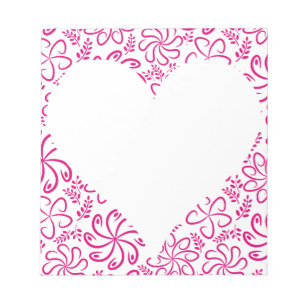 Bloc-note Coeur floral en blanc rose avec nom