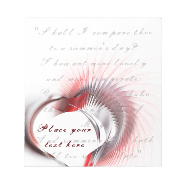 Bloc-note Coeur métallique avec sonnet de Shakespeare 18 (Devant)