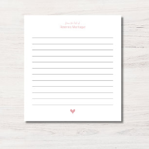 Bloc-note Cœur Minimaliste Rose Rouge Ligné Nom Personnalisé