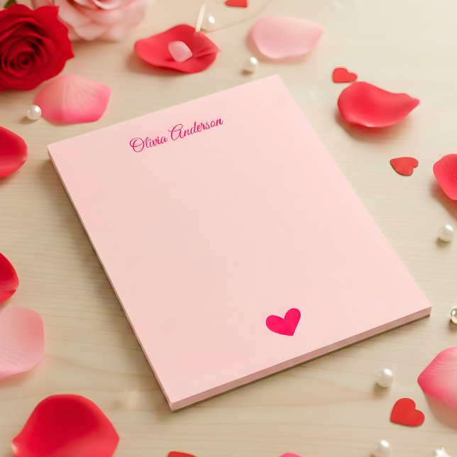 Bloc-note Cœur Rose Pâle Saint-Valentin Nom Personnalisé (Créateur téléchargé)