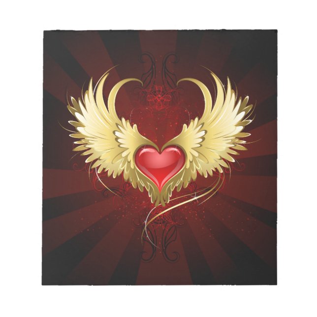 Bloc-note Coeur rouge avec ailes d'or (Devant)
