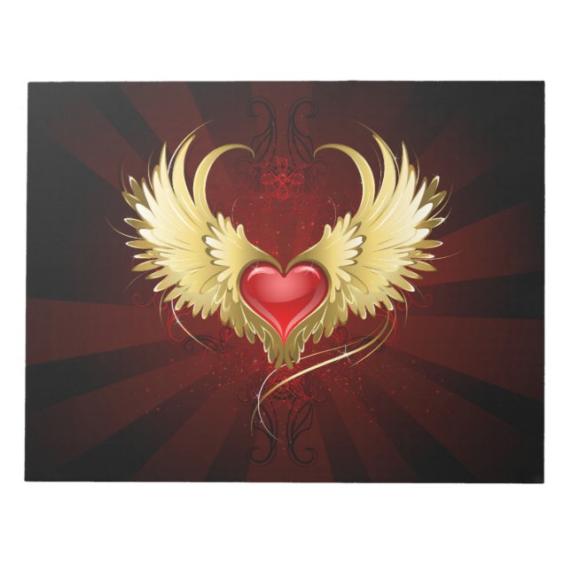 Bloc-note Coeur rouge avec ailes d'or (Devant)