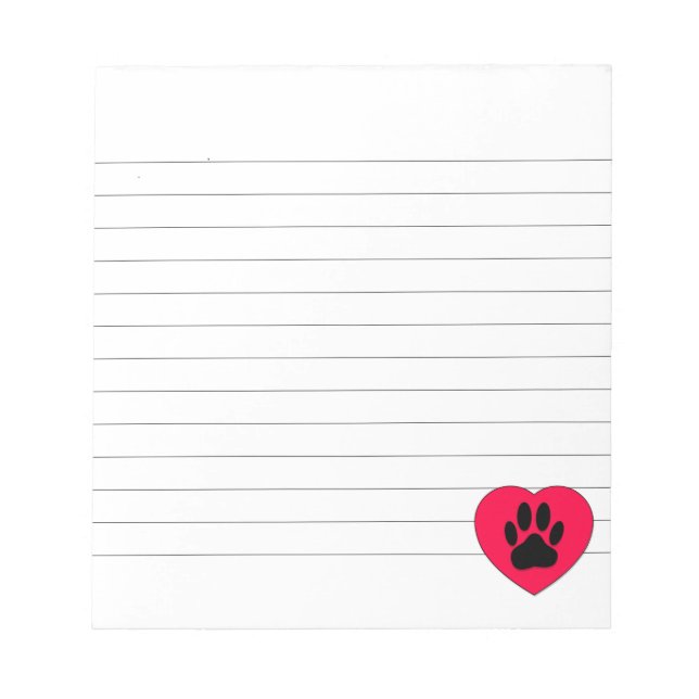 Bloc-note Coeur rouge avec Empreinte de patte de chien lié (Devant)