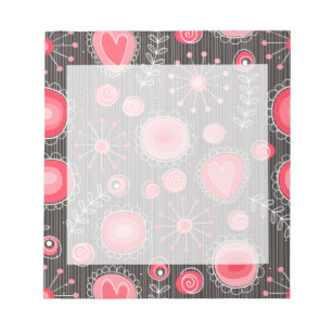 Bloc-note Coeurs blancs et gris et fleurs florales