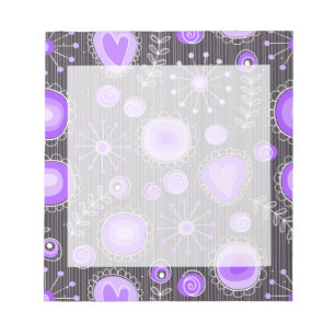 Bloc-note Coeurs gris violet blanc et fleurs florales