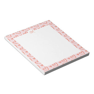 Bloc-note Coeurs preppy en rose & rouge avec nom initial