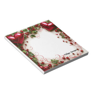 Bloc-note Coeurs rouges et fleurs rouges Saint-Valentin