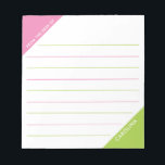 Bloc-note Coin Colorblock Pink Lime Green Du bureau de<br><div class="desc">Ce design présente des triangles rose et vert citron dans les coins avec des lignes pour l'écriture. La collection de produits de coordination est disponible dans notre boutique, zazzle.com/store/doodlelulu. Contactez-nous si vous avez besoin que ce design s'applique à un produit spécifique pour créer votre propre cadeau ou article de contrepartie...</div>
