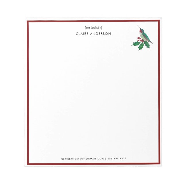 Bloc-note Colibri de Noël personnalisé  (Devant)