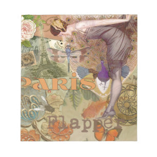 Bloc-note Collage Art Déco Paon Flapper Paris Vintage