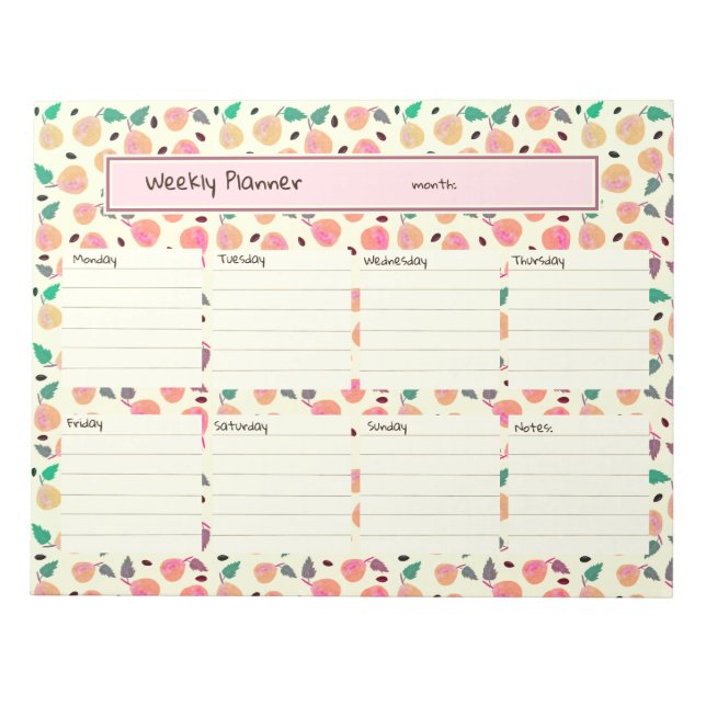 Bloc-note Collection Poires Dorées Planificateur Rose (Devant)